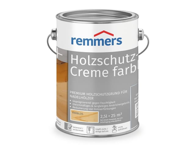 Holzschutz-Creme farblos, 2,5 Liter, tropffreie Holzlasur für aussen, 3facher Holzschutz mit Imprägnierung + Grundierung + Lasur - Remmers