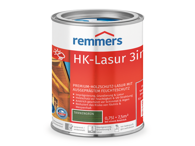HK-Lasur 3in1 tannengrün, 0,75 Liter, Holzlasur aussen, 3facher Holzschutz mit Imprägnierung + Grundierung + Lasur, Feuchtigkeit- und UV-Schutz