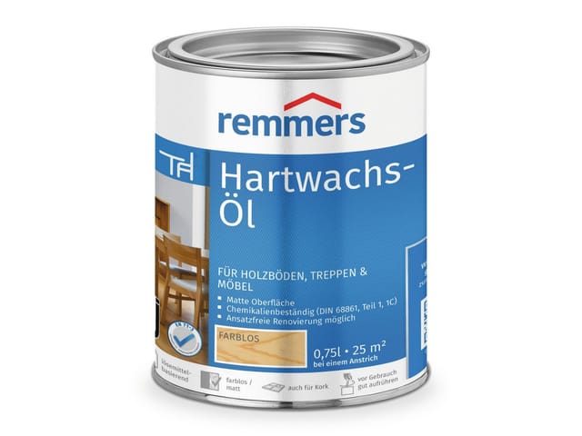 Hartwachs-Öl farblos, 0,75 Liter, Hartwachsöl für innen, dringt tief ein, für Holzböden, Holzmöbel und Korkböden, langlebig, schmutzabweisend