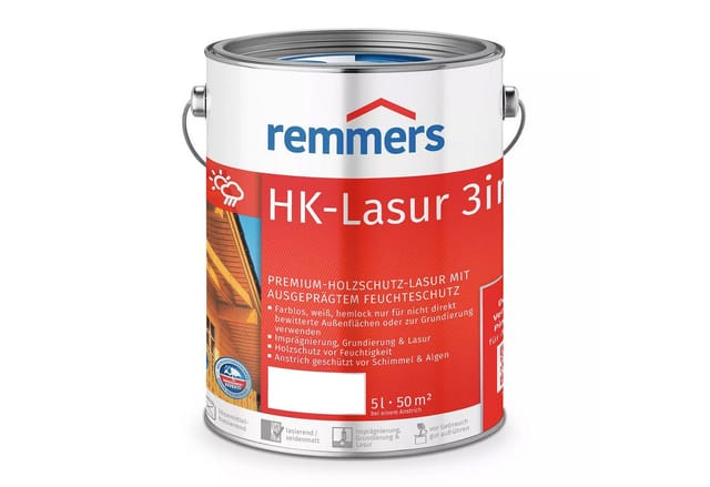 HK-Lasur 3in1 farblos, 2,5 Liter, Holzlasur aussen, 3facher Holzschutz mit Imprägnierung + Grundierung + Lasur, Feuchtigkeit- und UV-Schutz - Remmers