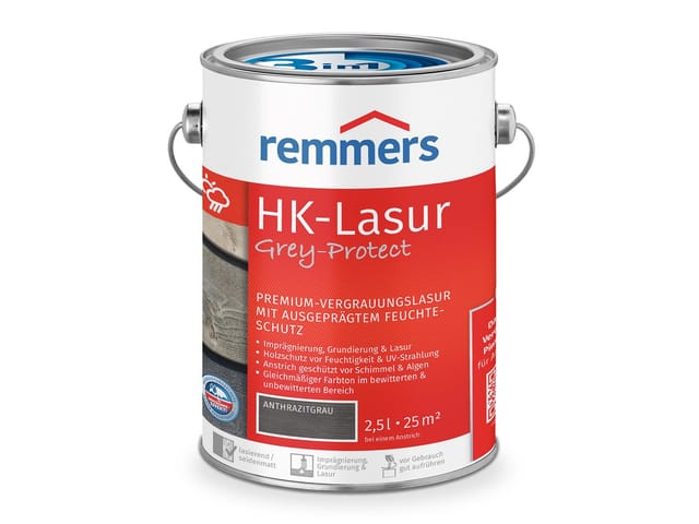 HK-Lasur 3in1 Grey-Protect anthrazitgrau, 2,5 Liter, Holzlasur für Vergrauung außen, 3 Holzschutz Produkte in einem, Feuchtigkeit- und UV-Schutz