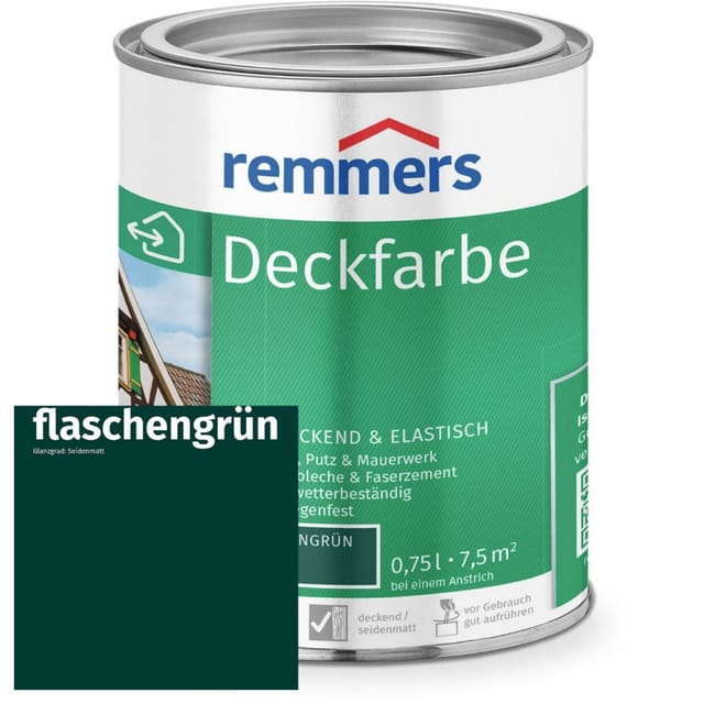Deckfarbe flaschengrün, 0,75 Liter, Deckfarbe für innen und außen, Wetterschutzfarbe viele Untergründe, hochdeckend, wetterfest - Remmers