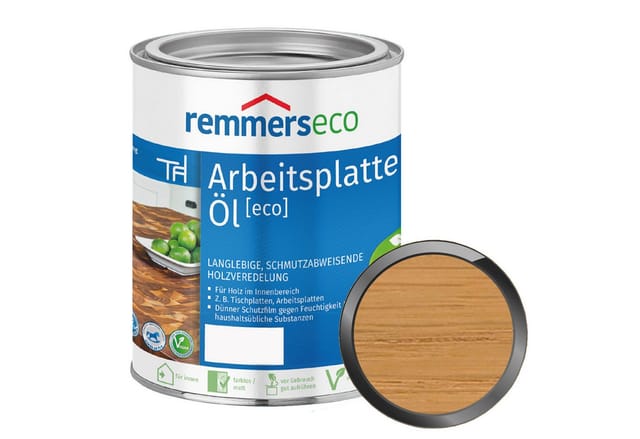 Arbeitsplatten-Öl [eco] farblos, 0,75 Liter, Arbeitsplattenöl für wasserbelastete Küchenutensilien, Arbeitsplatten, Tische und Möbel - Remmers