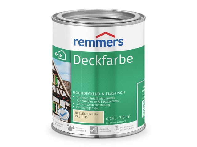 Deckfarbe hellelfenbein (ral 1015), 0,75 Liter, Deckfarbe für innen und außen, Wetterschutzfarbe viele Untergründe, hochdeckend, wetterfest - Remmers