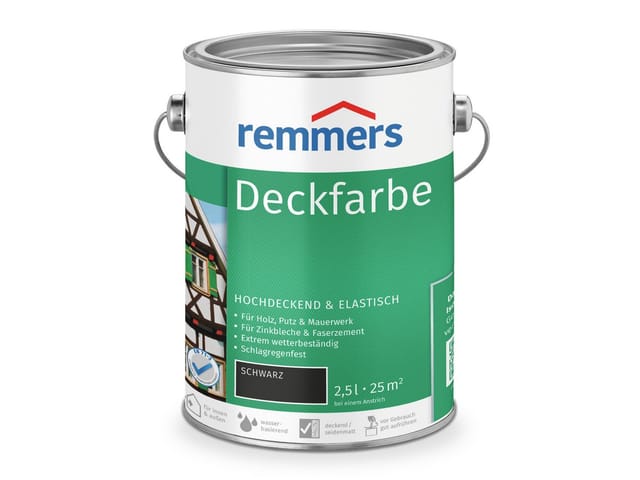Deckfarbe schwarz, 2,5 Liter, Deckfarbe für innen und außen, Wetterschutzfarbe viele Untergründe, hochdeckend, wetterfest - Remmers
