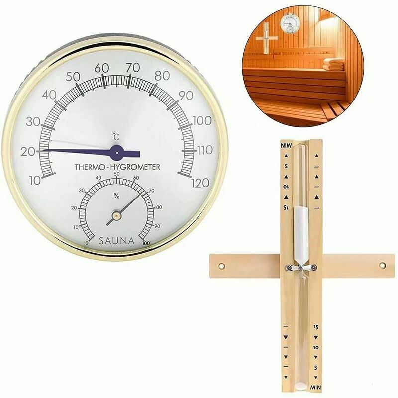 Sauna-Thermometer, Hygrometer und Sanduhren, 15-Minuten-Timer, 2-in-1-Saunaraumthermometer, Hygrometer, 56 Vingt