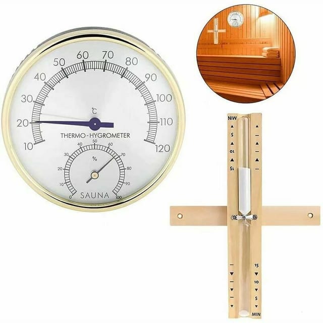 Sauna-Thermometer, Hygrometer und Sanduhren, 15-Minuten-Timer, 2-in-1-Saunaraumthermometer, Hygrometer, 56 Vingt