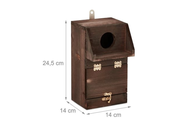 Nistkasten für Kohlmeise & Gartenrotschwanz, mit Reinigungsklappe, Holz, Vogelnistkasten zum Aufhängen, braun - Relaxdays