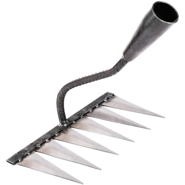Gartenrechen, Metall-Gartenrechen, gehärteter Karbonstahl-Rechen zum Jäten, Hacken, Graben und Auflockern von Erde (7 Zähne)