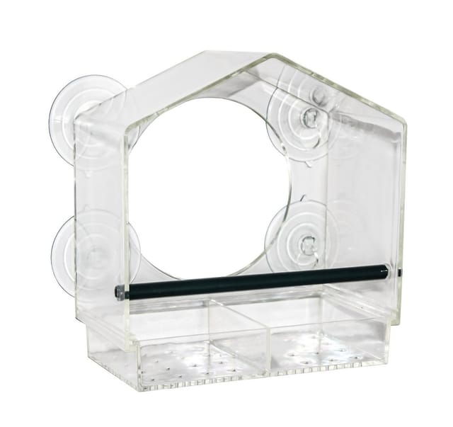 Fenster Futterhäuschen für Vögel - 20 x 18 cm - Transparentes Vogelhäuschen mit Saugnäpfen und Sitzstange - Vogel Futterstation Futterhaus