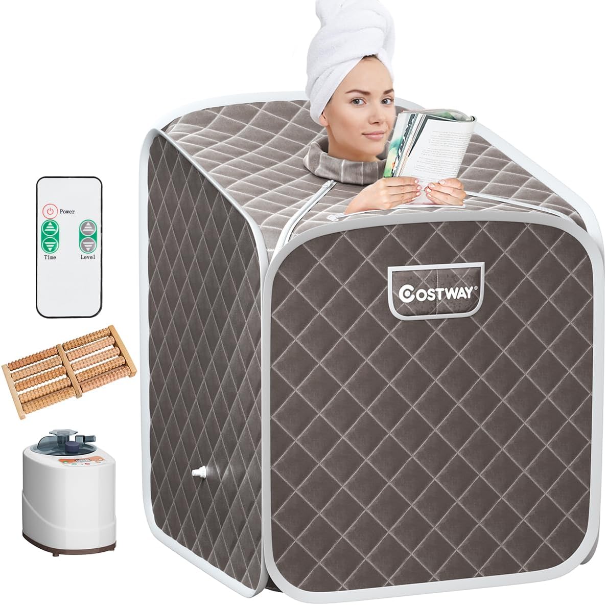 Costway 2l Mini Dampfsauna, Heimsauna Wärmekabine Mit Zerstäubungsfunktion & Timer & 9 Temperaturstufen, Sitzsauna Inkl. Fernbedienung, Stuhl, Saunakabine 85 X 84 X 106cm (schwarz)