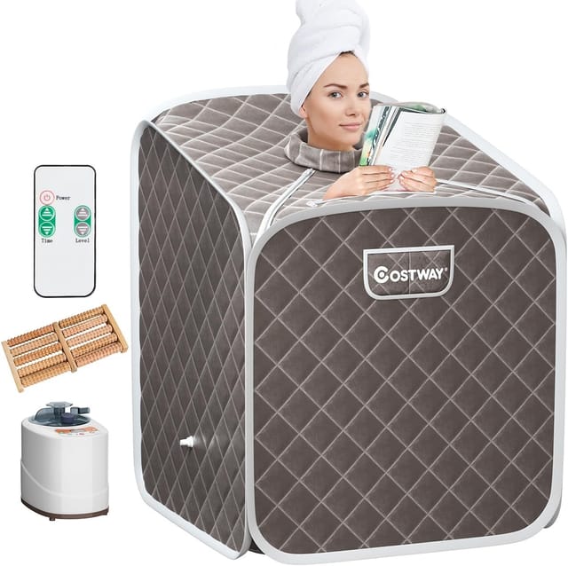 Costway 2l Mini Dampfsauna, Heimsauna Wärmekabine Mit Zerstäubungsfunktion & Timer & 9 Temperaturstufen, Sitzsauna Inkl. Fernbedienung, Stuhl, Saunakabine 85 X 84 X 106cm (grau)
