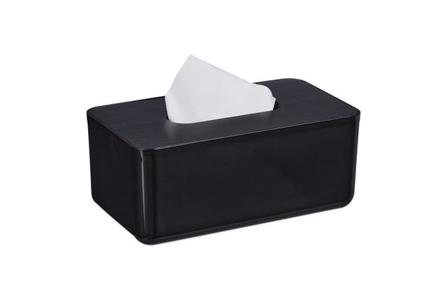 Relaxdays - Tücherbox mit Deckel, für Bad, Taschentuchbox, modernes Design, HxBxT: 10 x 23 x 13 cm, Kunststoff, schwarz