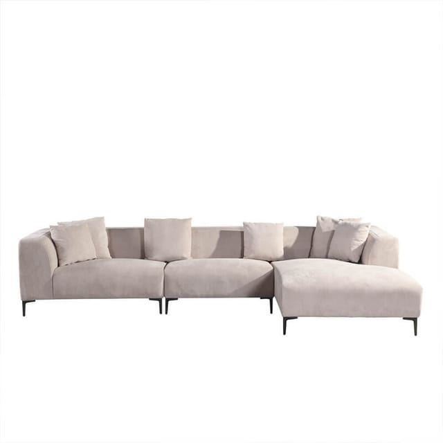 HOME DELUXE Ecksofa TORINO - Farbe: Beige, Ausführung: Rechts - 344 x 74 x 178 cm I Samtsofa, Sofa, Wohnlandschaft Sofa Couch Wohnzimmersofa