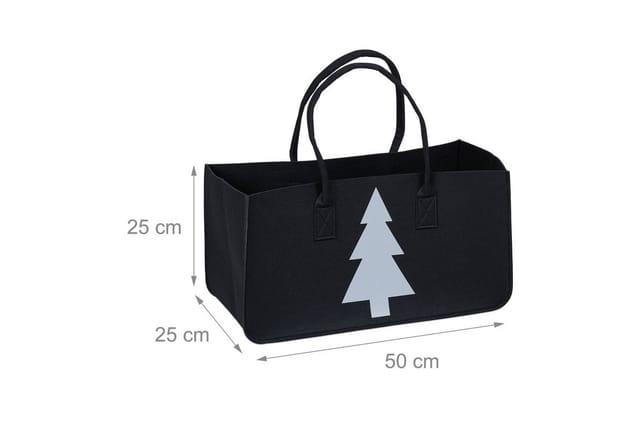 Kaminholztasche aus Filz, 28l Volumen, xxl Filztasche, Tannenbaum-Motiv, für Kaminholz, Holzkorb, schwarz/weiß - Relaxdays