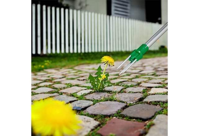 Unkrautstecher mit Gartenabfallsack, selbststehend, wasserdicht, Unkrautausstecher langer Stiel, 99 cm, grün - Relaxdays