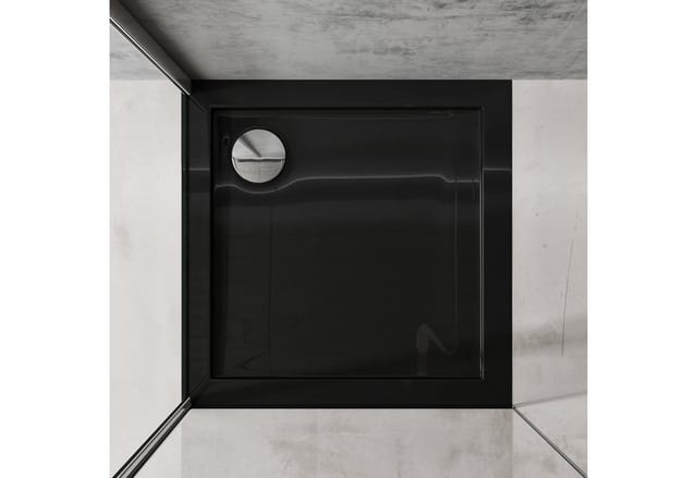 Duschtasse Duschwanne 70x70x4 flach aus Acryl in Schwarz Quadratisch DIN-Anschlüsse für bodenebene Montage geeignet Faro1 - Schwarz - Doporro
