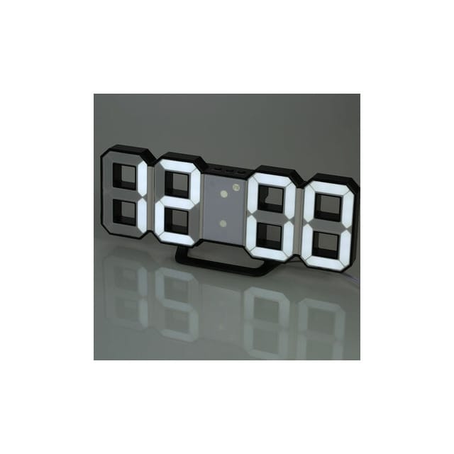Mumu - Digitale LED-Wanduhr, einstellbare Leuchtdichte, weißes Licht, schwarze Schale