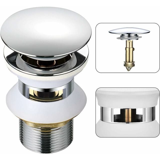 Mumu - Universal-Waschbeckenablauf mit automatischem Pop-Up-Überlauf Push Open Click Clack für Badezimmer 1-1/4' Chrome Brass