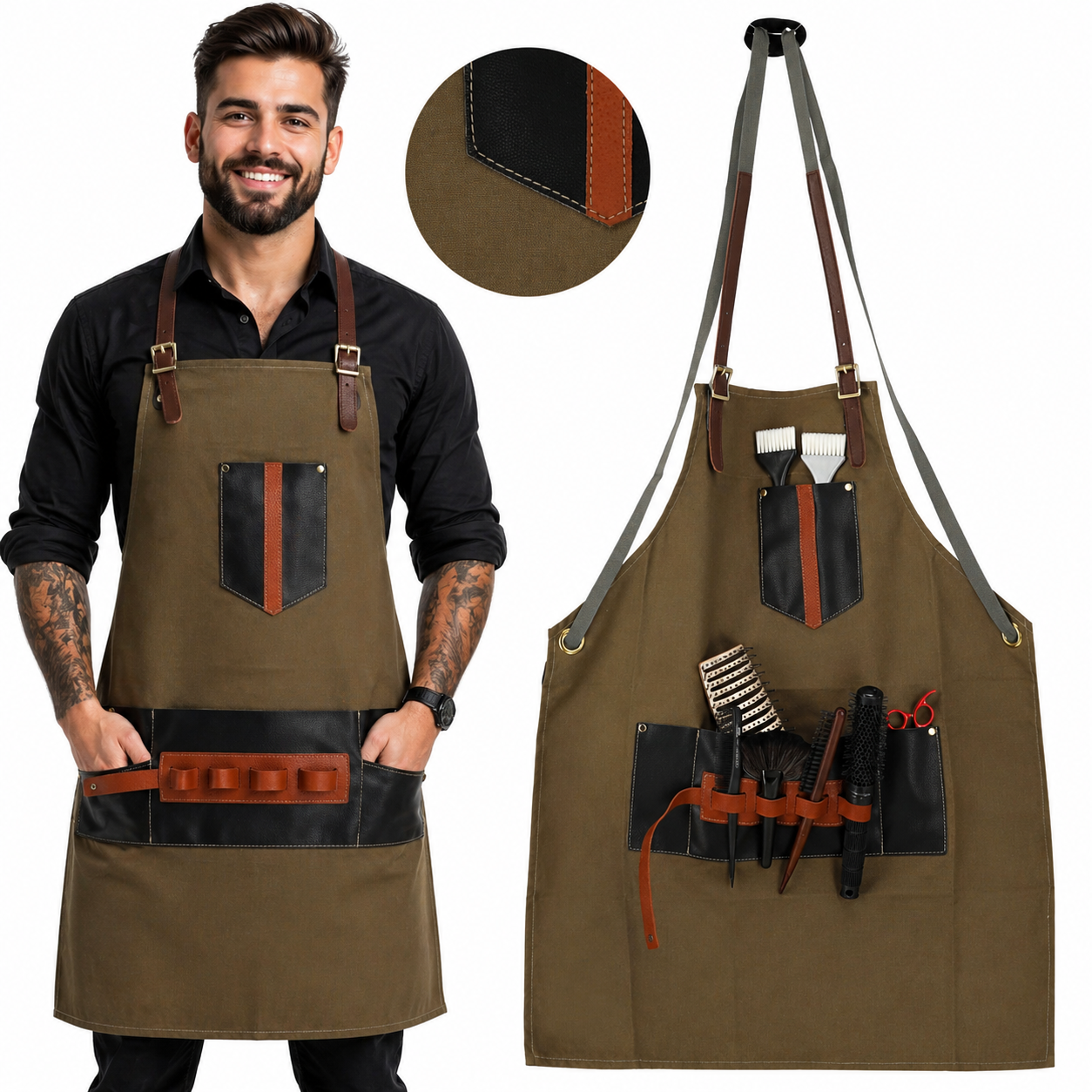 Professionelle Leder-friseurschürze Mit Taschen