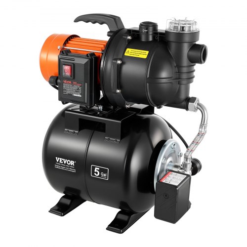Hauswasserwerk 1,1 Kw 5300 L/h Jetpumpe Mit 19 L Druckbehälter, 51 M Förderhöhe, Inkl. Filter, Rückschlagventil & Kunststoffpumpenkopf, Zur Automatischen Gartenbewässerung & Hauswasserversorgung