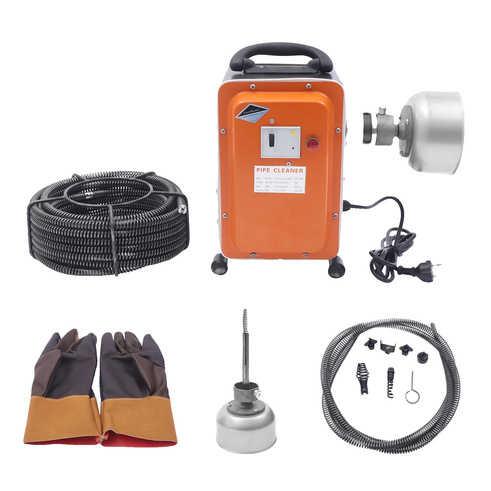 Abflussreinigungsgerät, 750-w-motor, 20 Meter Reichweite, Orange