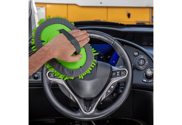 Relaxdays - Auto Waschbürste mit Teleskopstiel, 2 in 1, Autobürste 160 cm, Mikrofaser, Kfz Reinigungsbürste, grün/silber