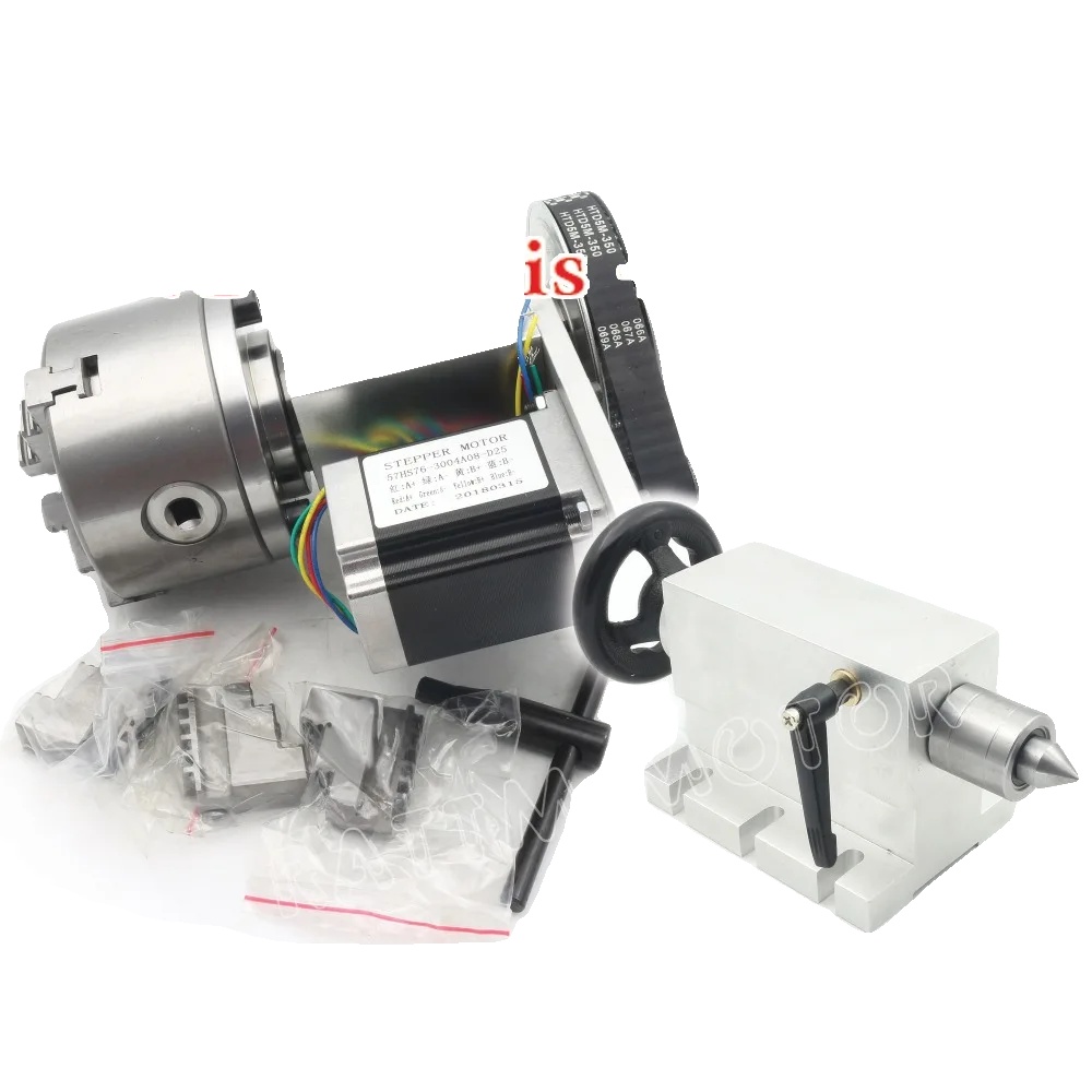 4-achs-cnc-drehfutter, 100 Mm Durchmesser, 65 Mm Spitzenhöhe, 3-backen-ausführung, Untersetzungsverhältnis 6:1, Ce-zertifiziert
