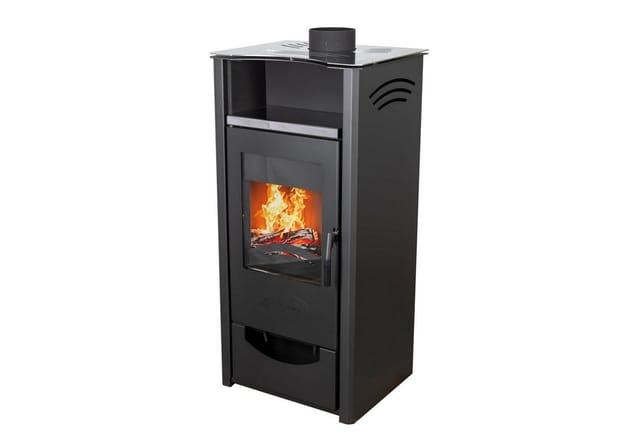 ABC - eek a Kaminofen Quadro Inox Holzofen 9,5 kW mit Mehrfachbelegung Kamin Ofen Holz Holzofen Werkstattofen Heizofen