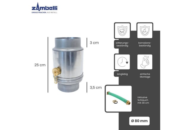 Titanzink Wassersammler ø 80 mm mit Schlauchanschlussset zylindrisch, 137515-ZAM - Zambelli