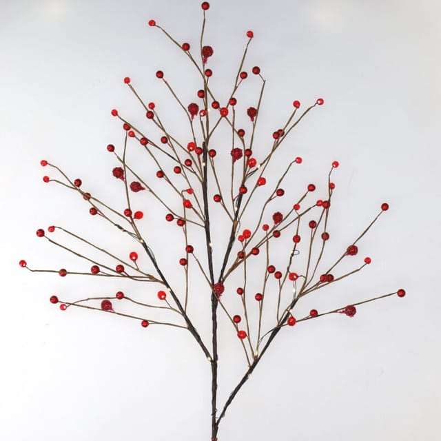 Led Dekozweig aus roten Beeren 0,8M warmes Licht