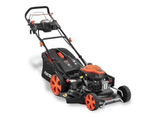 Der FUXTEC Benzin Rasenmäher 53cm und 42Kg Gewicht und einem Hubraum von 196ccm, 3,9kW Leistung 4-Takt FX-RM5396eS-PRO