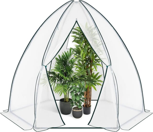 Berwinterungszelt 240x200x240 cm Foliengewächshaus mit Mesh-Fenster Anzuchtzelt aus lichtdurchlässiger PE-Gitterfolie Weiß - Woltu
