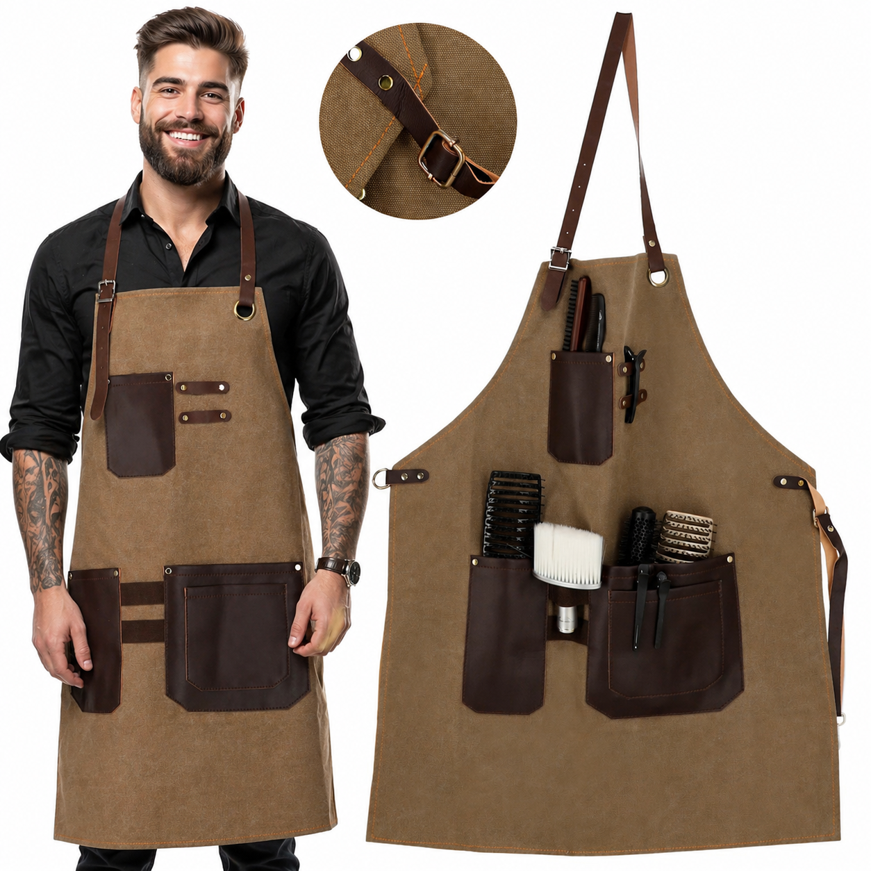 Friseurschürze, Leder, Haarschneideumhang, Braun