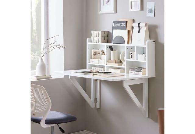 FWT07-II-W Wandklapptisch mit integriertem Regal Wandschrank Küchentisch Esstisch weiß bht ca. 90x78x60cm - Sobuy