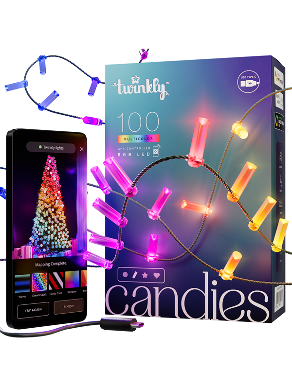 Candies Kerzenförmige Lichterkette IP20 6m mit 100 LEDs, grünem Draht - Twinkly