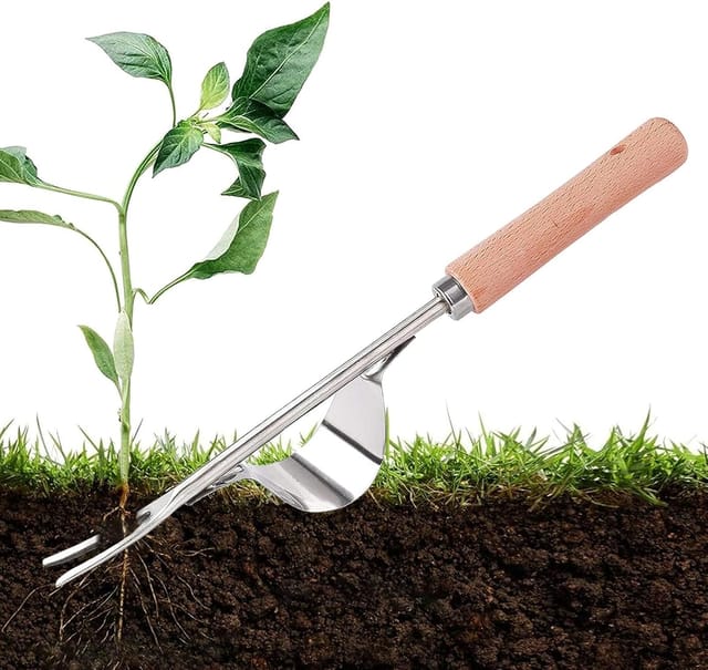 Rasen-Jäter, Ackerwinden-Jäter, manueller Jäter aus Edelstahl, Unkrauthobel mit Holzgriff, Löwenzahn-Gartenwerkzeug, Y-förmige manuelle