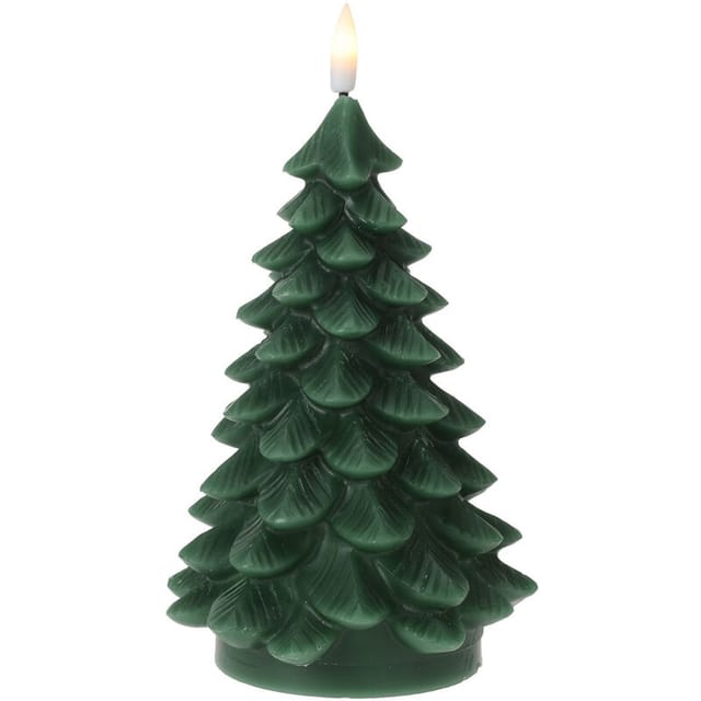 Led Motiv Wachskerze grün 19 cm - Tannenbaum - Weihnachtskerze Batterie betrieben mit Timer - Weihnachtsdeko Motivkerze Weihnachtsbaum Dekokerze