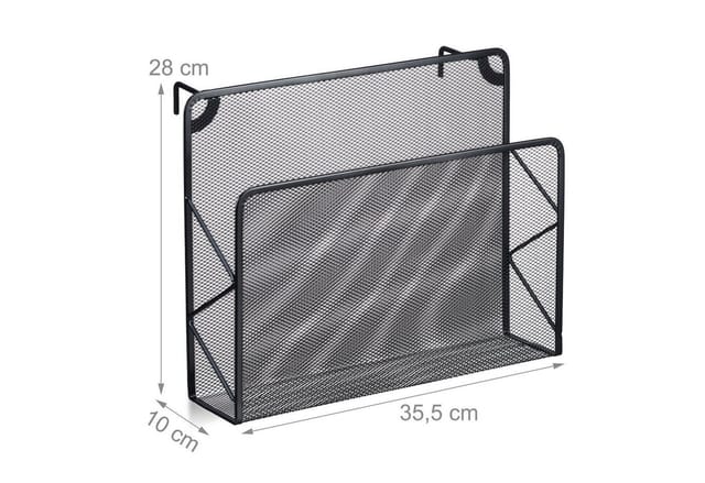 Relaxdays - Zeitschriftenhalter Wand, Zeitungsablage hängend, Wandkorb, hbt 28x35,5x10 cm, Magazinhalter, Metall, schwarz