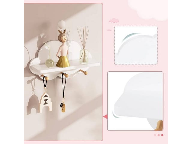 2er Set Wolkenregal mit Haken Wandregale Schweberegal Hängeregal Wanddeko Weiß für Kinderzimmer Deko - Woltu