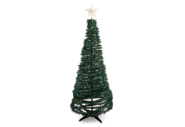 Spiral Weihnachtsbaum 150 cm mit 120 led und Stern Spitze - grün - Künstlicher Tannenbaum warm weiß beleuchtet für Außen und Innen