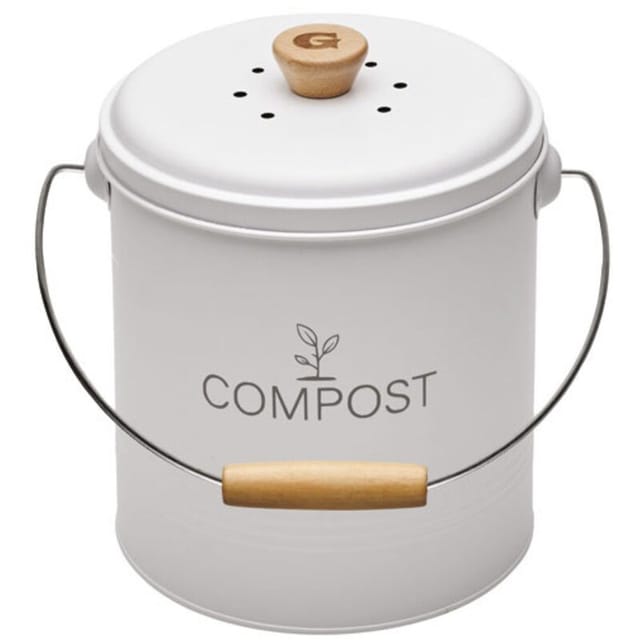 Kompostbehälter 4,5 l rund weiß mit Filter und Kunststoffkübel 3 l – Guillouard