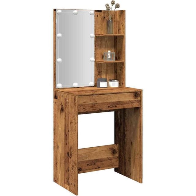 Vidaxl - Schminktisch mit LED-Leuchten Altholz-Optik 60x40x140 cm