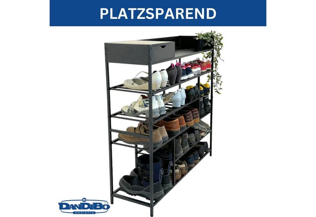 Dandibo - Schuhregal Platzsparend Metall Schwarz 6 Etagen 100 cm mit Ablage Schuhständer mit Stauraum Schuhablage Groß Schuhaufbewahrung Regal