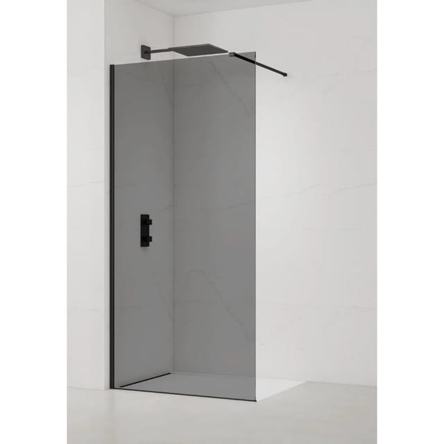 Swiss Aqua Technologies - Walk-in 120x200cm Wand aus 8 mm Rauchglas mit Antikalkbeschichtung, mit mattschwarzen Armen und Profilen (SATBWI120KSPRC)