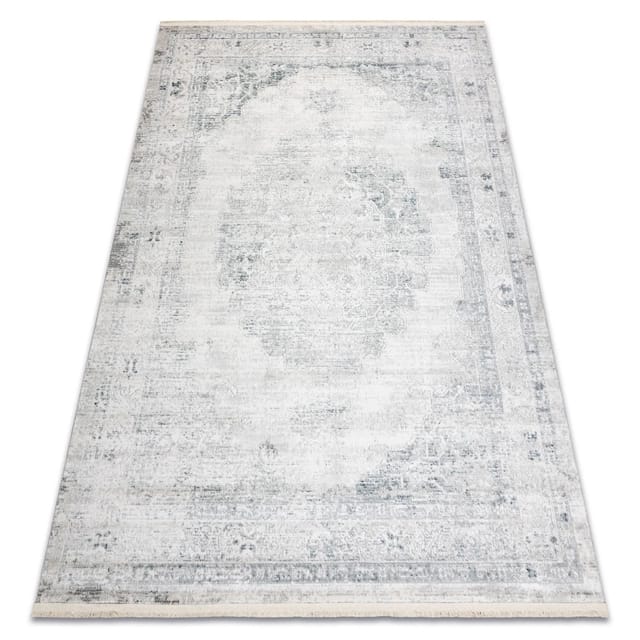 Distin 0201A weiß / blau / hellgrün moderner Teppich - Ornament, Rahmen, Vintage, Fransen white 120x170 cm
