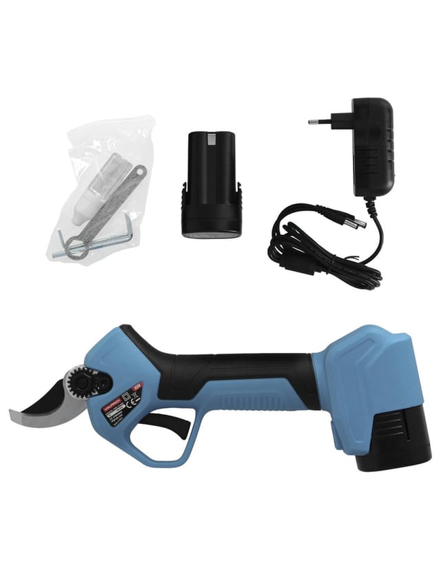 Akkubetriebene Gartenschere (850 w, 16,8 v) mit gummiertem Griff zum Schneiden bis Ø28 mm (inkl. Batterien und Koffer)