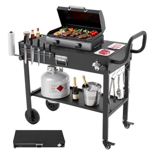 Vevor Grillwagen Outdoor 787x432 Mm (tischplattengröße), Klappbarer Grilltisch Mit Taschentuchhalter & Rädern & Magnetischer Werkzeugablage, Grillvorbereitungstisch Servierwagen Für Picknick Küche