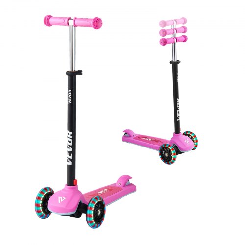 VEVOR Scooter (3 Räder) ab 3 Jahren, Cityroller Kinderroller mit leuchtenden Rädern & höhenverstellbarem Lenker & rutschfestem Deck & leichtem Aluminiumrahmen, Tretroller bis zu 75 kg, Pink