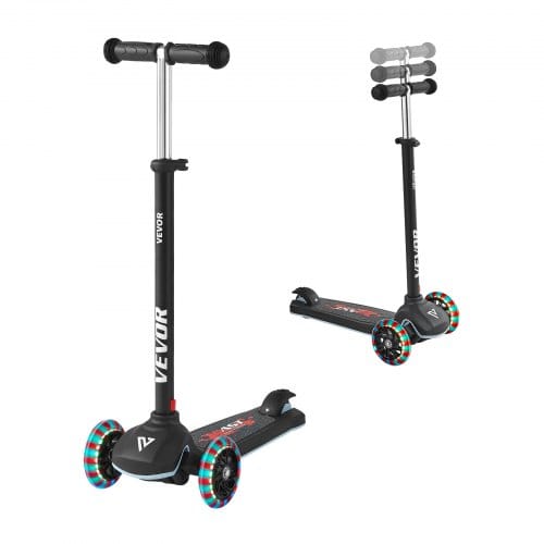 VEVOR Scooter (3 Räder) ab 3 Jahren, Cityroller Kinderroller mit leuchtenden Rädern & höhenverstellbarem Lenker & rutschfestem Deck & leichtem Aluminiumrahmen, Tretroller bis zu 75 kg, Schwarz